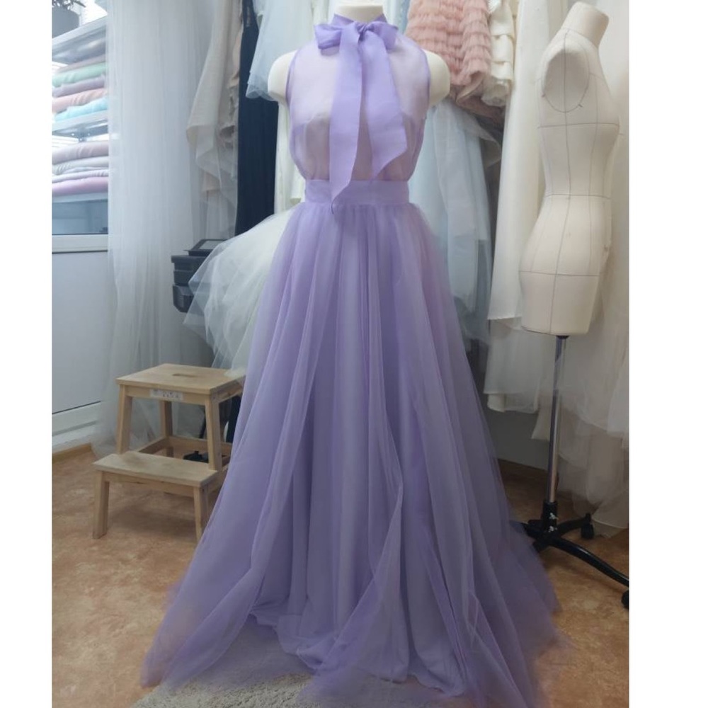 Custom 2 piece tulle and silk gown